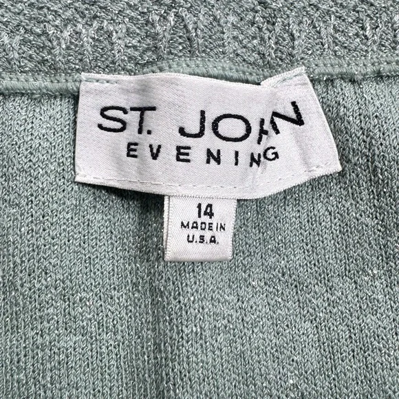 St John Knits Silver Santana Metallic Sparkle Textured Geometric Pencil Skirt - Picture 3 of 5